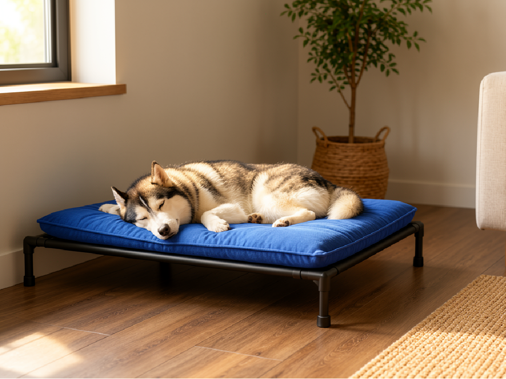 Hamok Comfort Elevated Dog Bed with Sleeping Husky